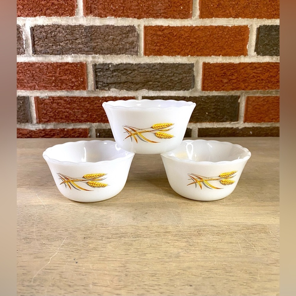 Lot of 3 Vintage Anchor Hocking Fire King Wheat Pattern Milk Glass Dessert Cups